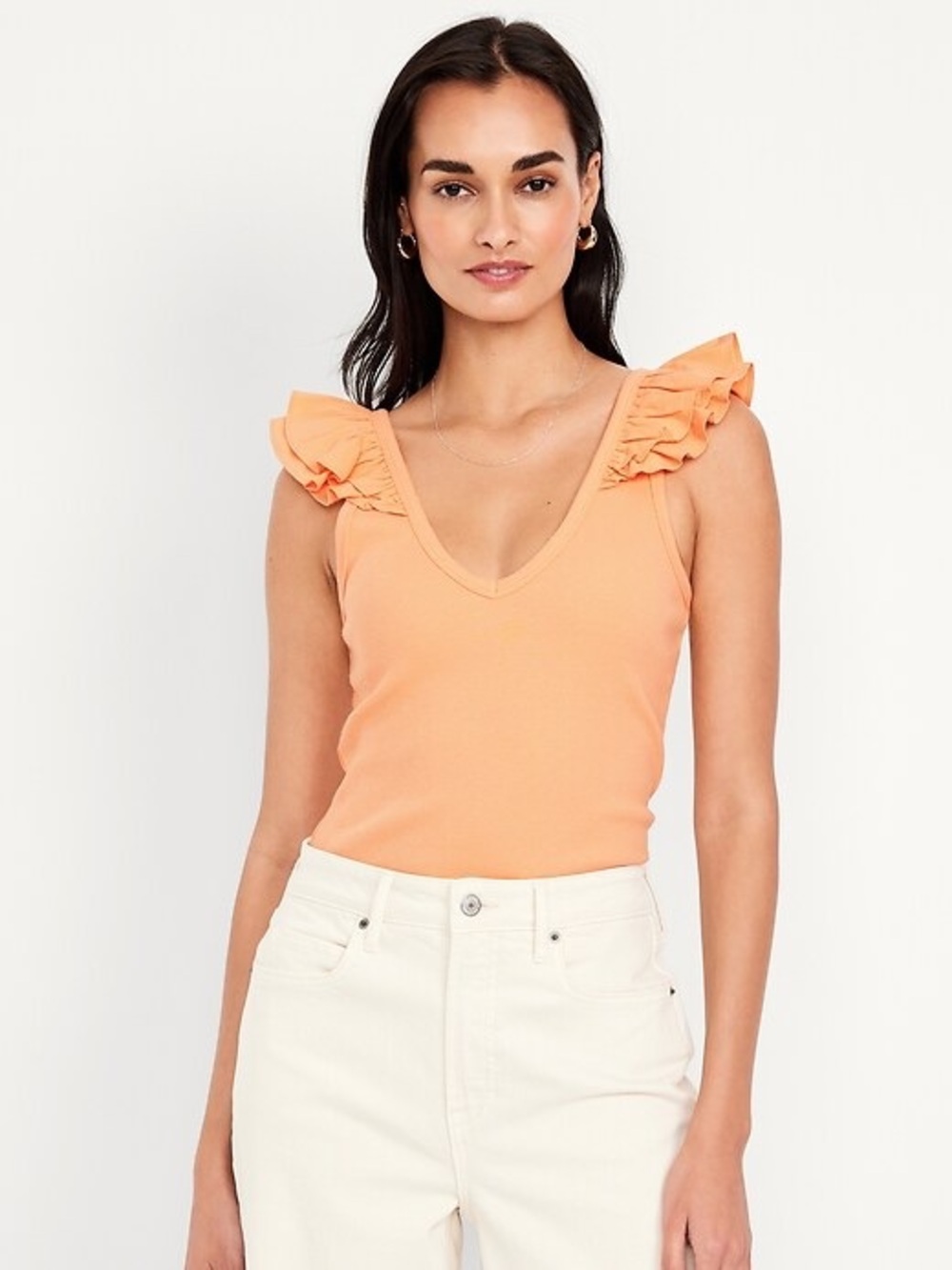 Ruffled Mixed Fabric Tank Top